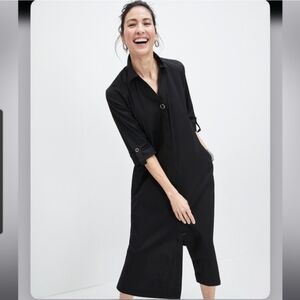 Chicos Black Midi Dress Statement Buttons Straight With Side Slits Sz 3 16/18